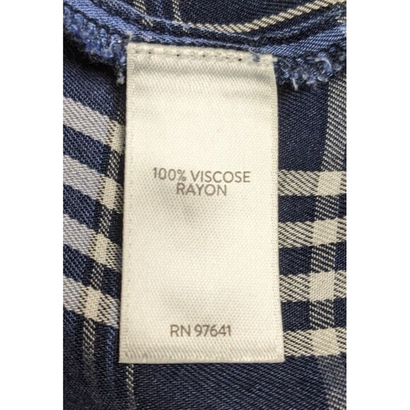 Women's J.JILL Denim Blue/White Plaid 3/4 Sleeve Viscose/Rayon Button-Up Shirt L - Picture 12 of 13